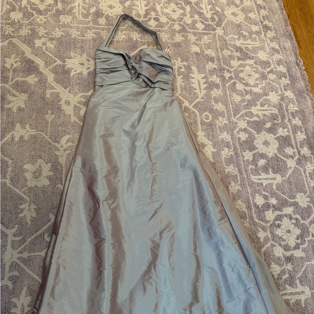Silver Halter Ruched Bodice Prom Dress